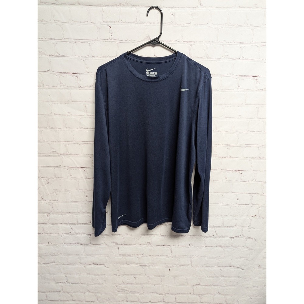Nike Tee Dri-Fit Long Sleeve Athletic Cut Logo Women's Large Navy NWOT 378
